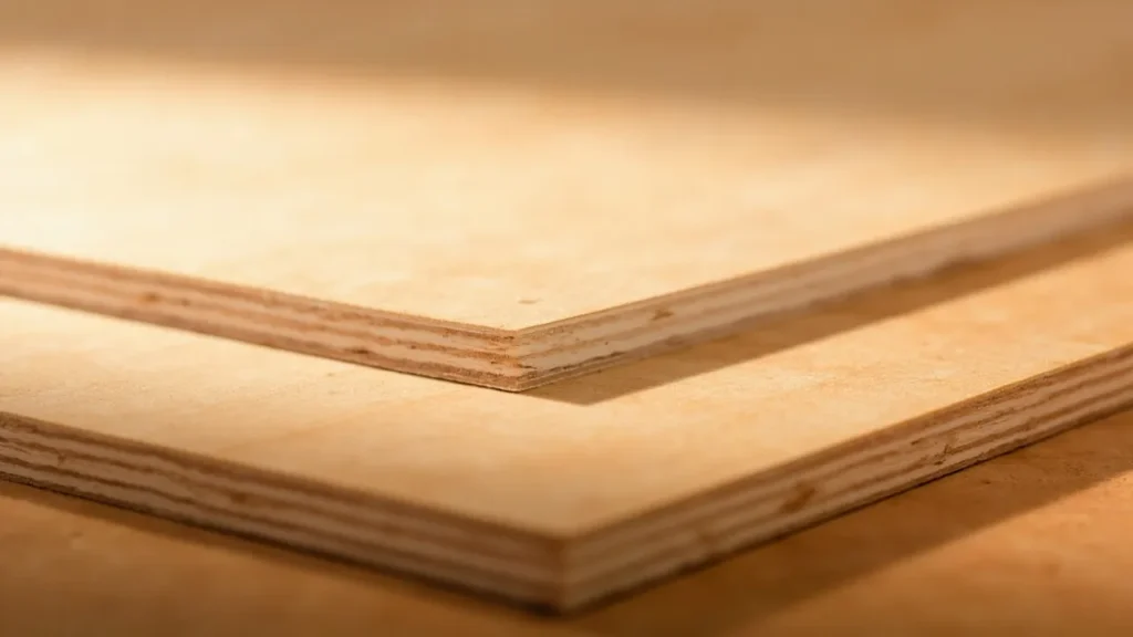 Comparison of a fine-toothed plywood blade and a regular saw blade on a workbench.