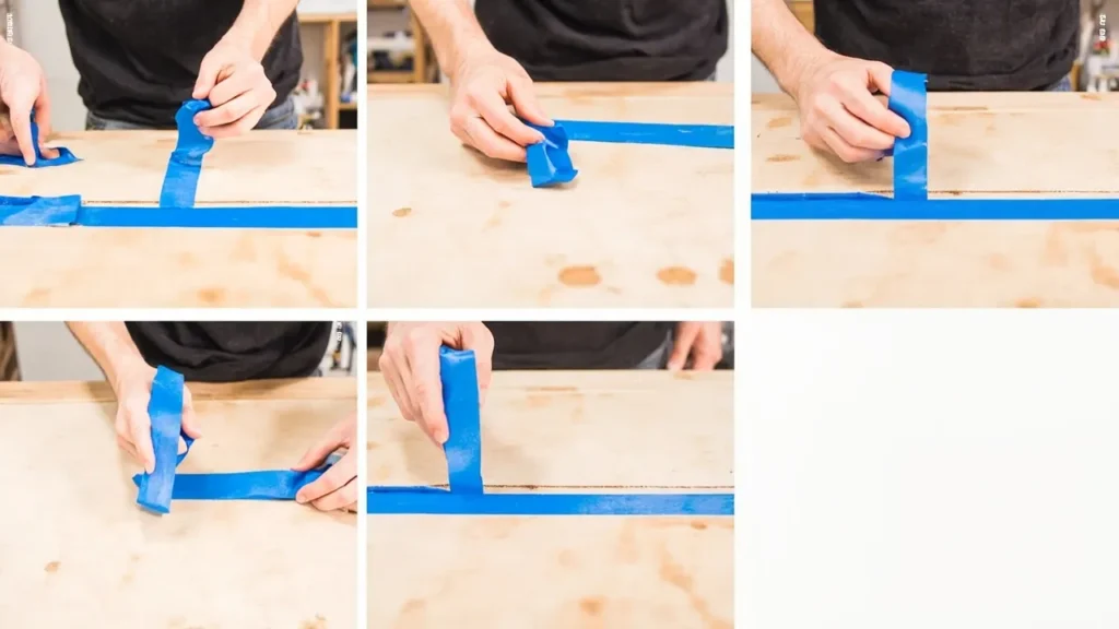 Applying painter’s tape to a plywood sheet before cutting to prevent chipping.