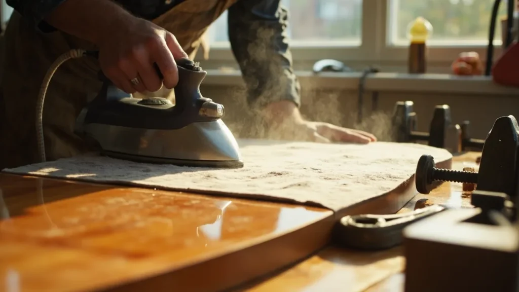 Using heat and moisture to fix warped wood furniture