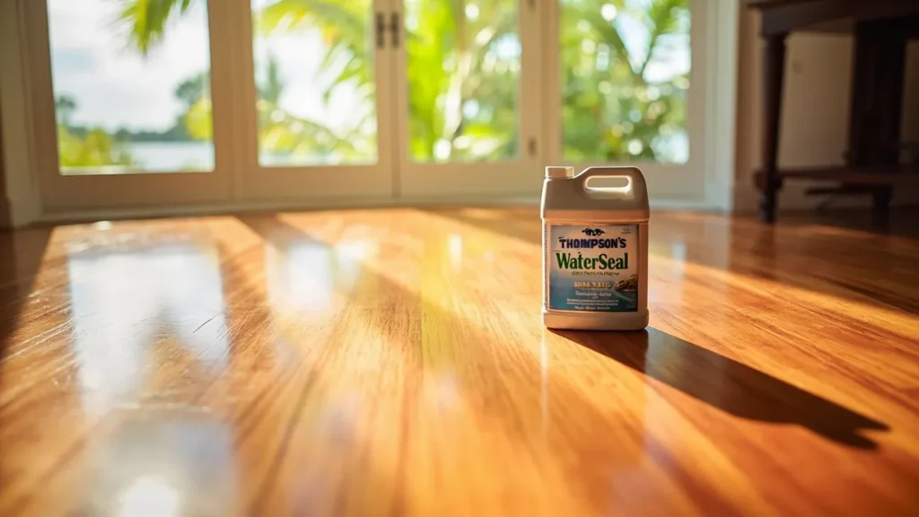 Hardwood flooring in a Florida home with sealant applied to protect against moisture.