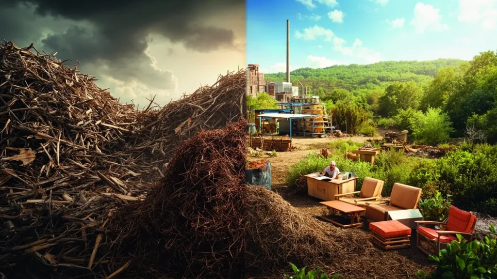 Wood waste in landfills: A visual representation of the environmental impact of discarded wood.
